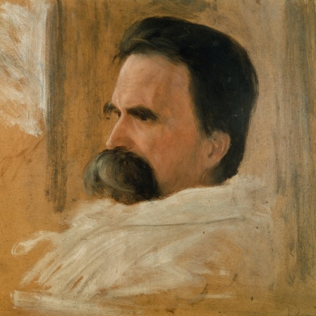 Nietzsche auf dem Krankenlager, Weimar, Villa Silberblick, 1899. - Oelskizze um 1899, von Hans Olde (1855 - 1917).
