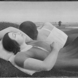 Gemälde mit zwei Frauen, die auf einer Wiese liegen
