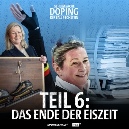 Collage: Claudia Pechstein lächelt, im Hintergrund ein Berg Akten 