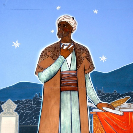 Ein farbenfrohes Wandgemälde zeigt den Astronomen Ulugh Beg.