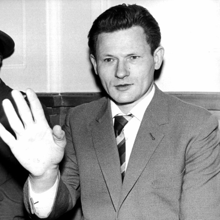 Der angeklagte Bruno Fabeyer am 23. November 1967 bei Beginn der Urteilsverkündung im Landgericht Osnabrück