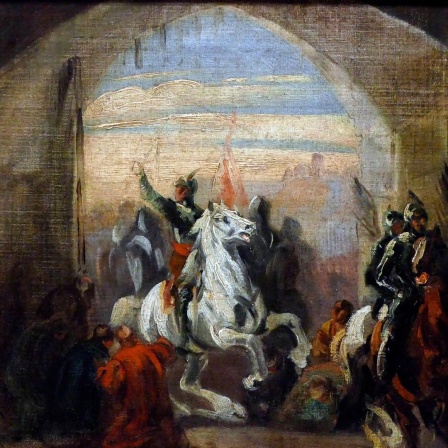 Gemälde von König Boleslaus, dem Tapferen beim Einzug in Kiew, um 1837, Öl auf Leinwand, von Piotr Michalowski (1800 - 1855), einem polnischen Maler der Romantik. 