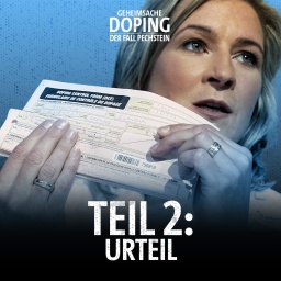 Claudia Pechstein hält ein Dopingprotokoll in Händen, darauf der Titel "Teil 2: Urteil"