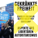 Das Buchcover von Carolin Amlinger, Oliver Nachtwey: „Gekränkte Freiheit. Aspekte des libertären Autoritarismus“ vor der Kullise einer AfD-Kundgebung und Gegendemos in Stuttgart am 12.11.22