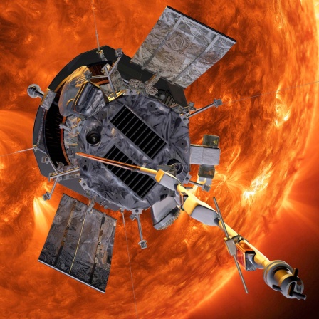 Computergrafik zeigt die "Parker Solar Probe" auf dem Weg zur Sonne. 