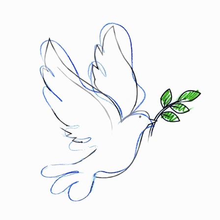 Symbol des Friedens: Taube mit Ölzweig im Schnabel (Zeichnung)