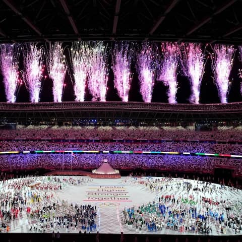 OLY21 OPENING CEREMONY, A general view during the Opening Ceremony of the Tokyo Olympic Games, Olympische Spiele, Olympia, OS at the Olympic Stadium, in Tokyo, Japan, Friday, July 23, 2021. ACHTUNG: NUR REDAKTIONELLE NUTZUNG, KEINE ARCHIVIERUNG UND KEINE
