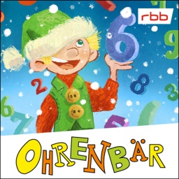 Ein Weihnachtswichtel mit grün-gelber Wichtelmütze, umgeben von Zahlen und Schneeflocken (Quelle: rbb/OHRENBÄR/Julian Meyer)