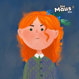 Illustration: Mädchen mit Blumen in den roten Haaren.