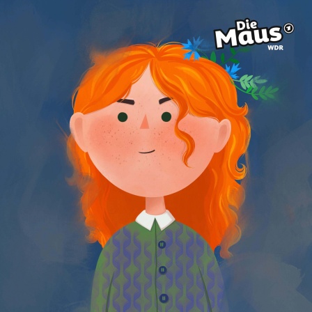 Illustration: Mädchen mit Blumen in den roten Haaren.