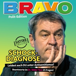 Satirische Fotomontage: Markus Söder auf dem Cover der Jugendzeitschrift Bravo