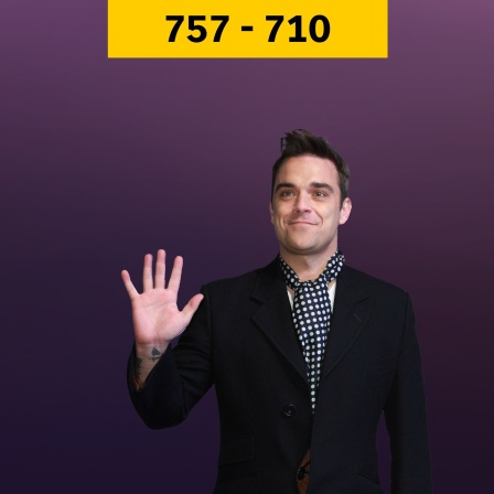 Foto  von Robbie Williams mit Platz 757- 710 der kultigsten Radio-Hitparade Deutschlands in der ARD Audiothek