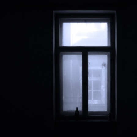 Fahles Licht scheint durch ein Fenster in einen ansonsten vollständig dunklen Raum. 