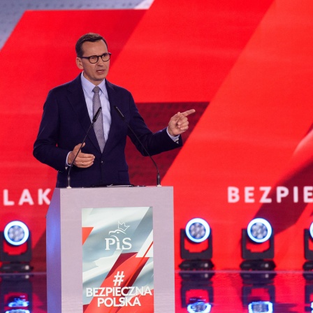 Polens Premierminister Mateusz Morawiecki bei einer Wahlkampfveranstaltung der PiS