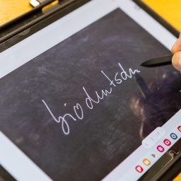 Das Unwort des Jahres 2025 "biodeutsch" steht auf einem Tablet