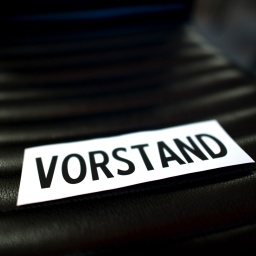 Auf einem schwarzen Lederstuhl liegt ein Blatt mit der Aufschrift "Vorstand".