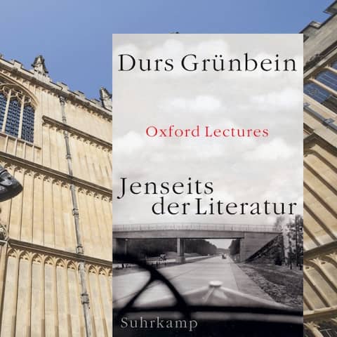 Vordergrund: Buchcover "Jenseits der Literatur / Hintergrund: Stockimage Oxford University
