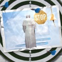 Eine Bildmontage zeigt den Papst vor dem Himmels-Tor, an dem ein Stoppschild prangt.