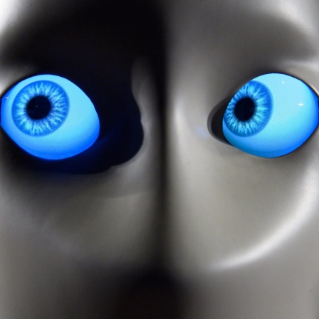 Ein Roboter guckt fragend in die Kamera
