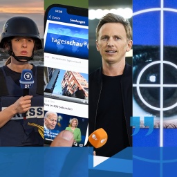 Sophie von der Tann, ARD-Israelkorrespondentin / BR/Buza Eli Tzoran // Tagessschau auf dem Handy / epd-bild/Heike Lyding // Jochen Breyer, ZDF-Sportereporter / picture alliance/dpa | Christian Charisius // Tatort-Auge / picture alliance/dpa | Bild: BR/Buza Eli Tzoran // epd-bild/Heike Lyding // picture alliance/dpa | Christian Charisius