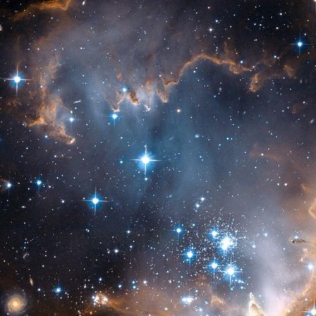 Ein Bild, das das "Hubble"-Weltraumteleskop aufgenommen hat. Es zeigt das Sternentstehungsgebiet N90 in der Kleinen Magellanischen Wolke - einer Begleitgalaxie der Milchstraße.