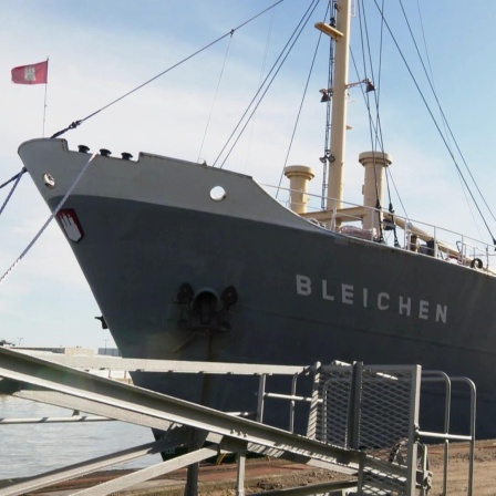 Das Schiff MS "Bleichen" liegt im Hamburger Hafen.