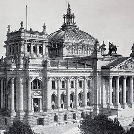 Deutscher Reichstag in Berin, historischer Holzschnitt 1895