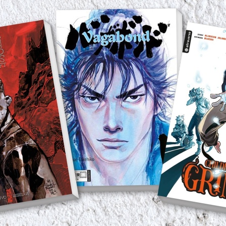 Cover: Romuald Giulivo, "Der letzte Tag des Howard Philipps Lovecraft",  Takehiko Inoue, "Vagabond", Aljoscha Jelinek "Children of Grimm"