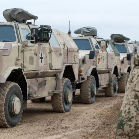 Gepanzerte Fahrzeuge vom Typ Dingo stehen am 11.12.2013 in Masar-i-Scharif (Afghanistan) in der Materialschleuse. Die Fahrzeuge sollen im Rahmen des Truppenabzuges nach Deutschland zurückgebracht werden. Foto: Maurizio Gambarini/dpa