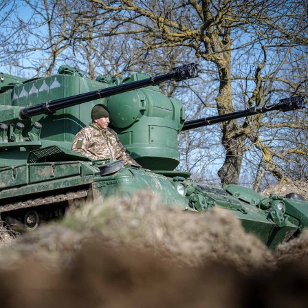 Ein Gepard Flugabwehrkanonenpanzer in seiner Stellung östlich von Odessa.