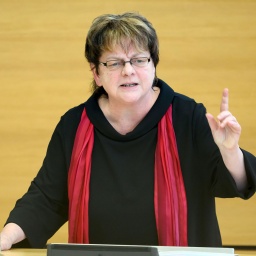 Die Abgeordnete Kerstin Köditz (Die Linke), spricht während der Sitzung des Sächsischen Landtags.