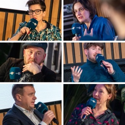 Ein Abend für die Ukraine: Irina Bondas, Katja Petrowskaja, Yuriy Gurzhy, Dmitrij Kapitelman, Alex Lissitsa und Natascha Feundel; © Thomas Ernst
