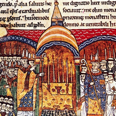 Urban II. besucht die Abtei Cluny, Abt Hugo (rechts)