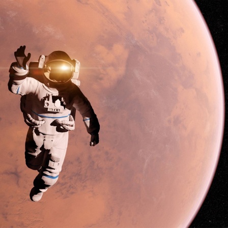 Illustration eines Astronauten vor dem Mars