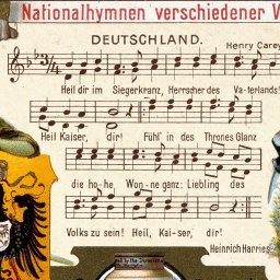 Nationalhymnen. - &#034;Deutschland. / Heil dir im Sieger- kranz (...)&#034;. - Farblithographie, 1899. Sammelbildchen. Archivfoto