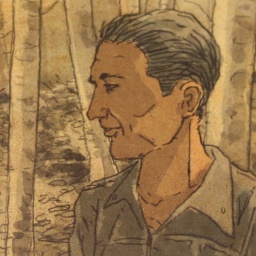 Zeichnung in einem Comic über Rudolf Jacobs auf einem Buchcover.