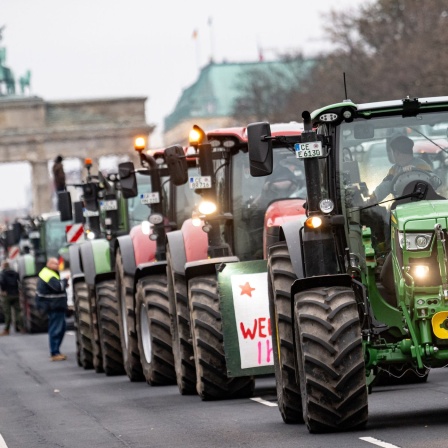 Mehrere Traktoren auf der Straße zum Brandenburger Tor.