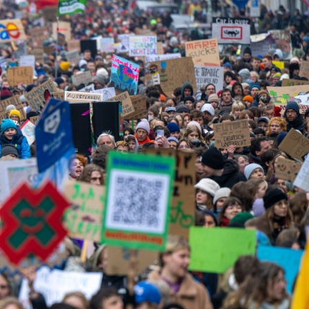 Archivbild: Zahlreiche Menschen mit Schildern und Transparenten nehmen an der Demonstration von Fridays for Future teil. 