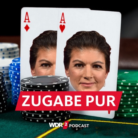 Satirische Fotomontage: Ein Pokertisch mit gestapelten Jetons, dazwischen zwei Asse-Spielkarten mit dem Konterfei von Sahra Wagenknecht