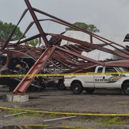 Die Schäden an der Treasure Coast sind durch einen Tornado zu sehen, der das Büro des Sheriffs™von St. Lucie County entlang der Midway Road in Fort Pierce getroffen hat, als Hurrikan Milton am Mittwoch, den 9. Oktober 2024, beginnt, Florida zu überqueren