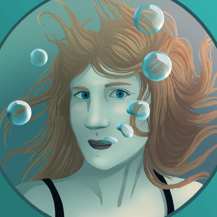 Die Illustration zeigt eine junge Frau unter Wasser. Daneben der Schriftzug "Atmen wie ein Profi" und der Hinweis, dass es sich um einen Podcast handelt.