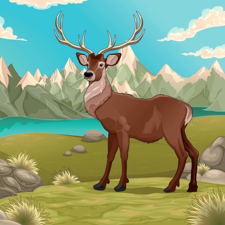 Illustration eines Hirsches im Gebirge