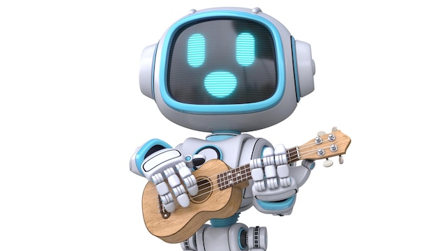 Cute blue robot playing ukulele 3D rendering illustration isolated on white background
| Bild: picture alliance / Zoonar | Milic Djurovic