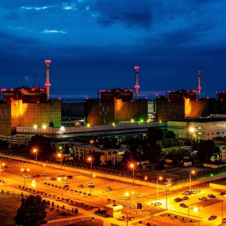 Das Atomkraftwerk in der ukrainischen Stadt Saporischschja in der Nacht im Jahr 2019.