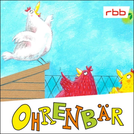 Bunte Zeichnung: ein weißes Huhn singt auf einem Dach, andere Tiere schauen bewundernd zu (Quelle: rbb/OHRENBAER/Fariba Gholizadeh)