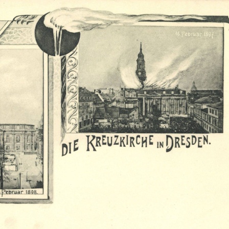 Dresden, die Kreuzkirche in Brand Februar 1897