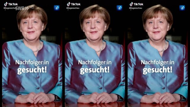 Bundeskanzlerin Angela Merkel und Schriftzug &#034;Nachfolger*in gesucht!&#034;