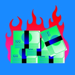 Die Grafik zeigt mehrere Geldbündel, aus denen Flammen aufsteigen.