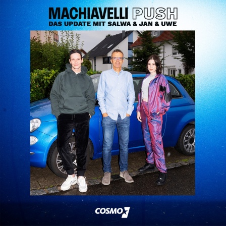 Machiavelli Push #10 - mit Uwe Baltner -  Jan Kawelke, Uwe Baltner und Salwa Houms vor blauem Auto