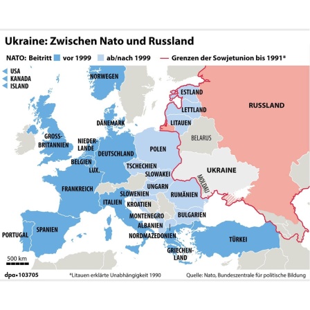 Grafik: Karte der NATO-Mitglieder und Grenzen der Sowjetunion bis 1991